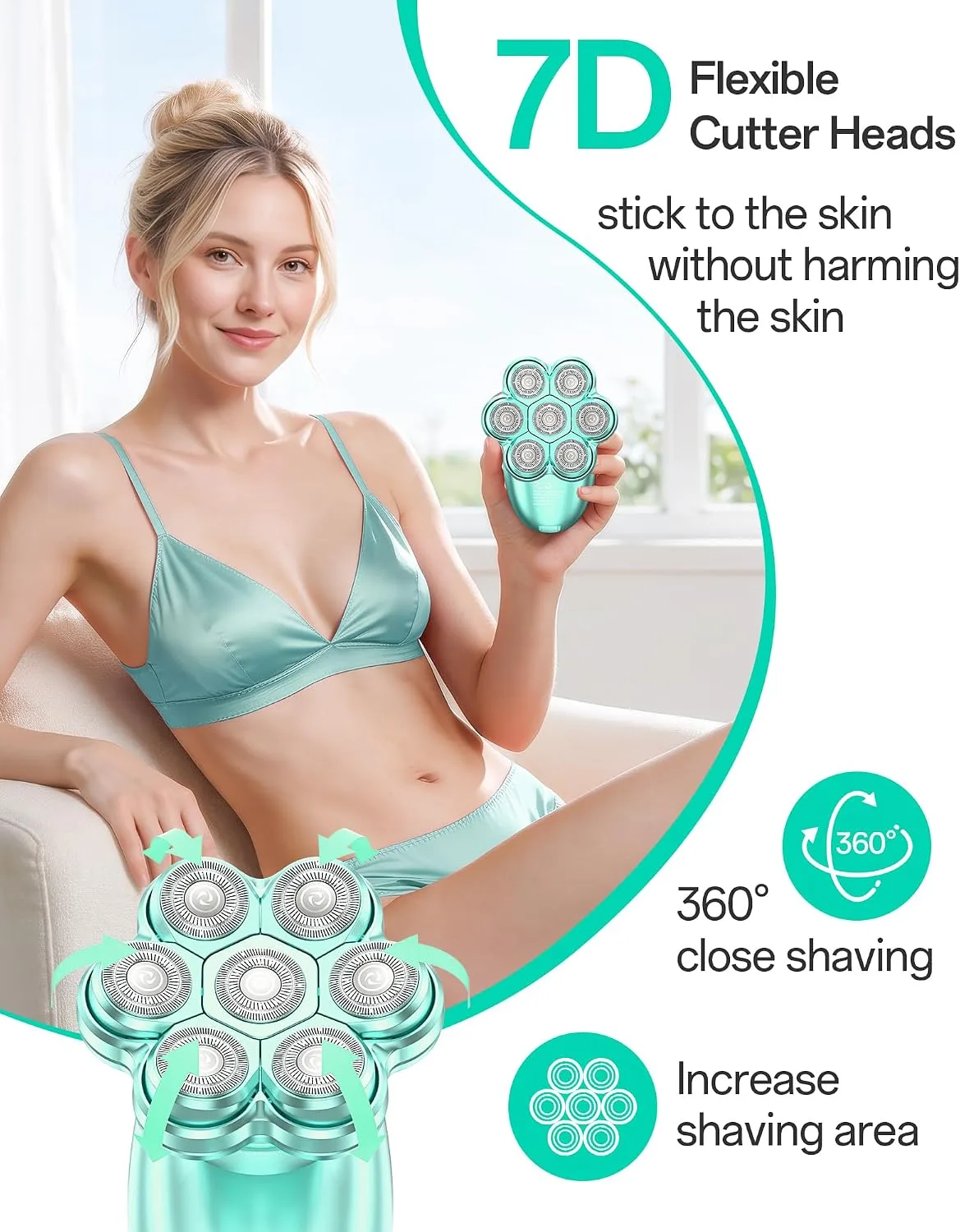 5-in-1 Electric Razors for Women, 7D Electric Shavers for Womens Full Body Legs, IPX7 Waterproof Wet Dry Travel Bikini Trimmers for Lady Face Bikini Arms Underarms