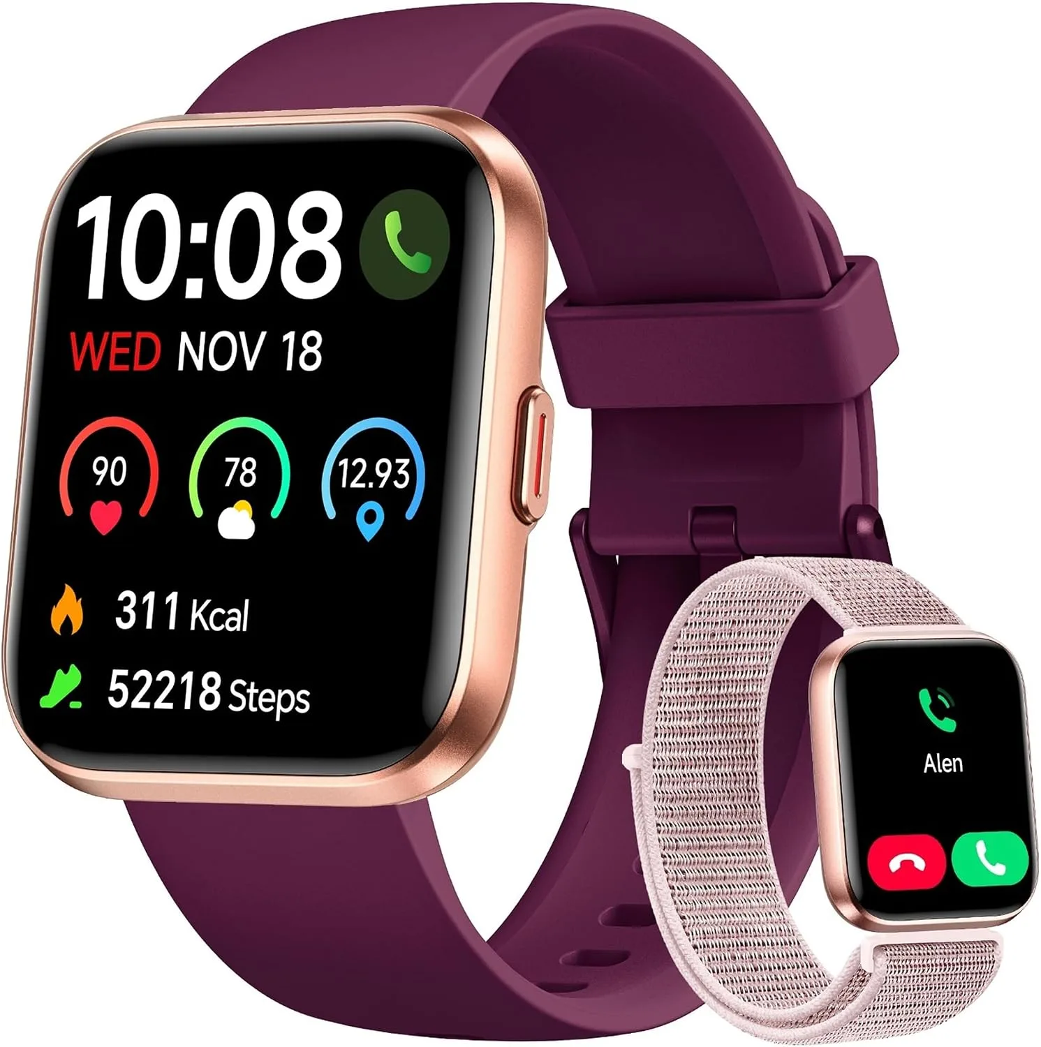 Woneligo Smart Watch for Women, Answer/Make Calls, Alexa Built-in, 1.85" Touch Screen Fitness Tracker for Android & iPhone, Heart Rate/Sleep/SpO2 Monitor Smartwatch, Waterproof (Deep Purple)