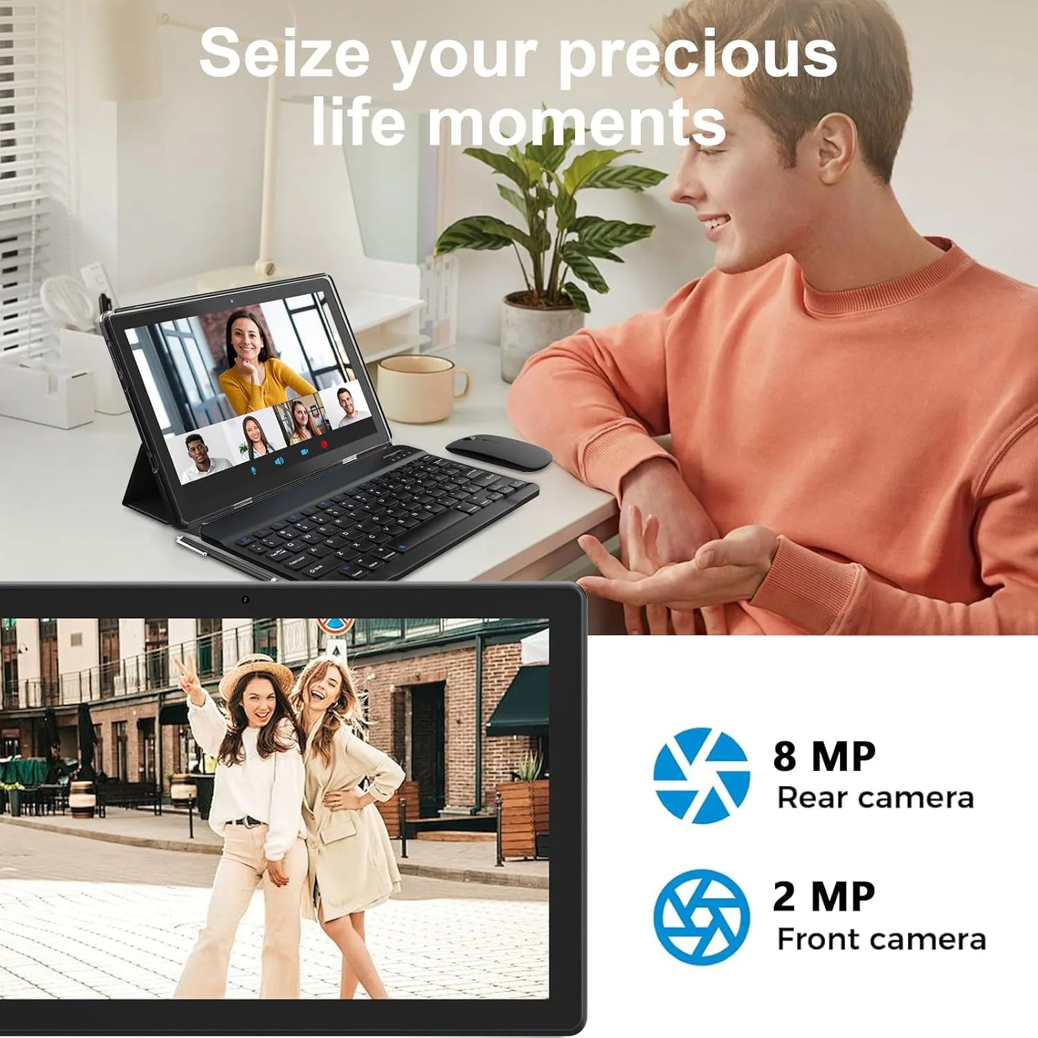 Android 16 Tablet 10 Inch, 12(3+9) GB RAM+64GB ROM, 2 in 1 Tablets with Keyboard Case Mouse Stylus, 2.0GHz Five-core Processor, 1280 * 800 IPS HD Screen, 5G WiFi6 BT 5.3 Tableta PC