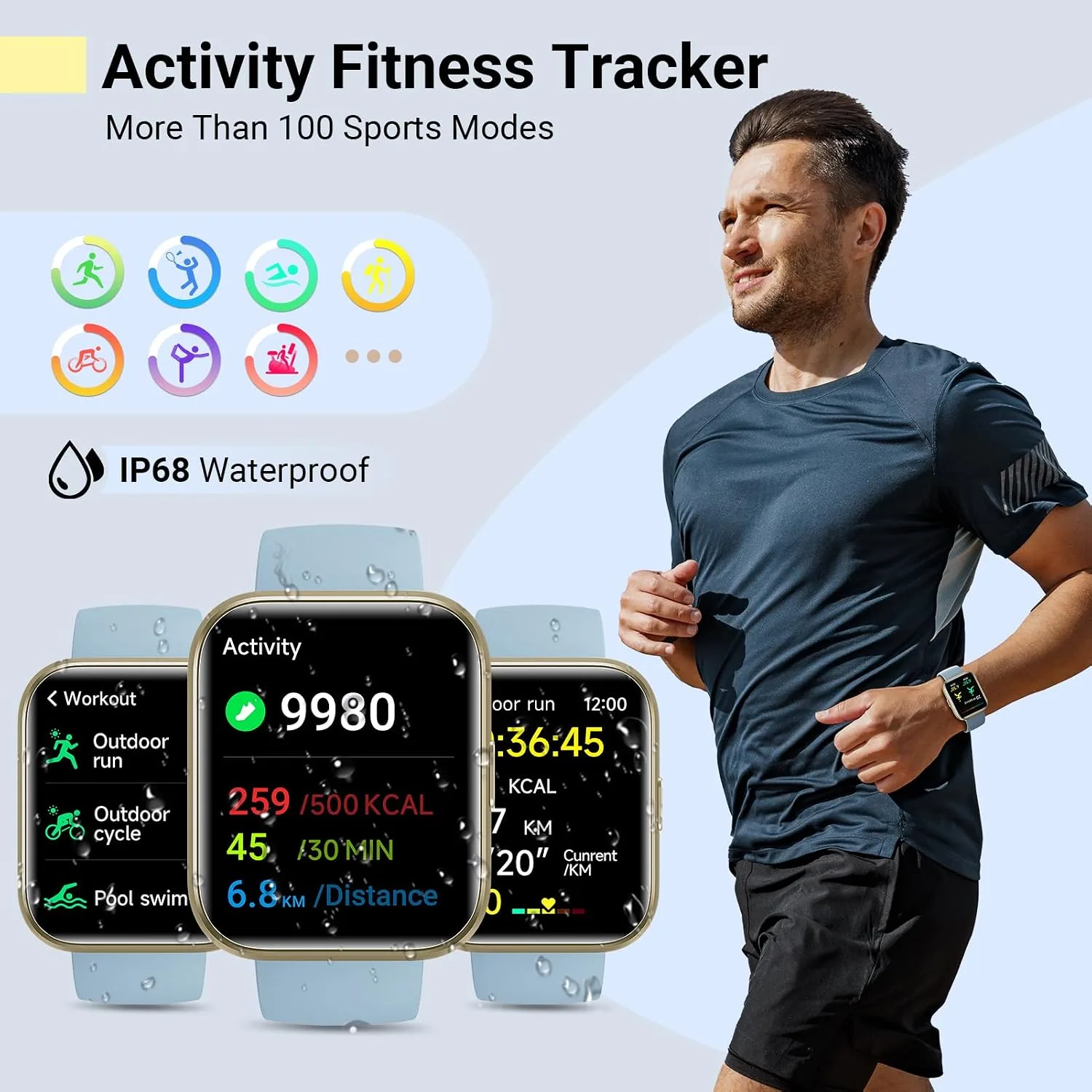 Quican Smart Watches for Men Women, Compatible with iPhone & Android