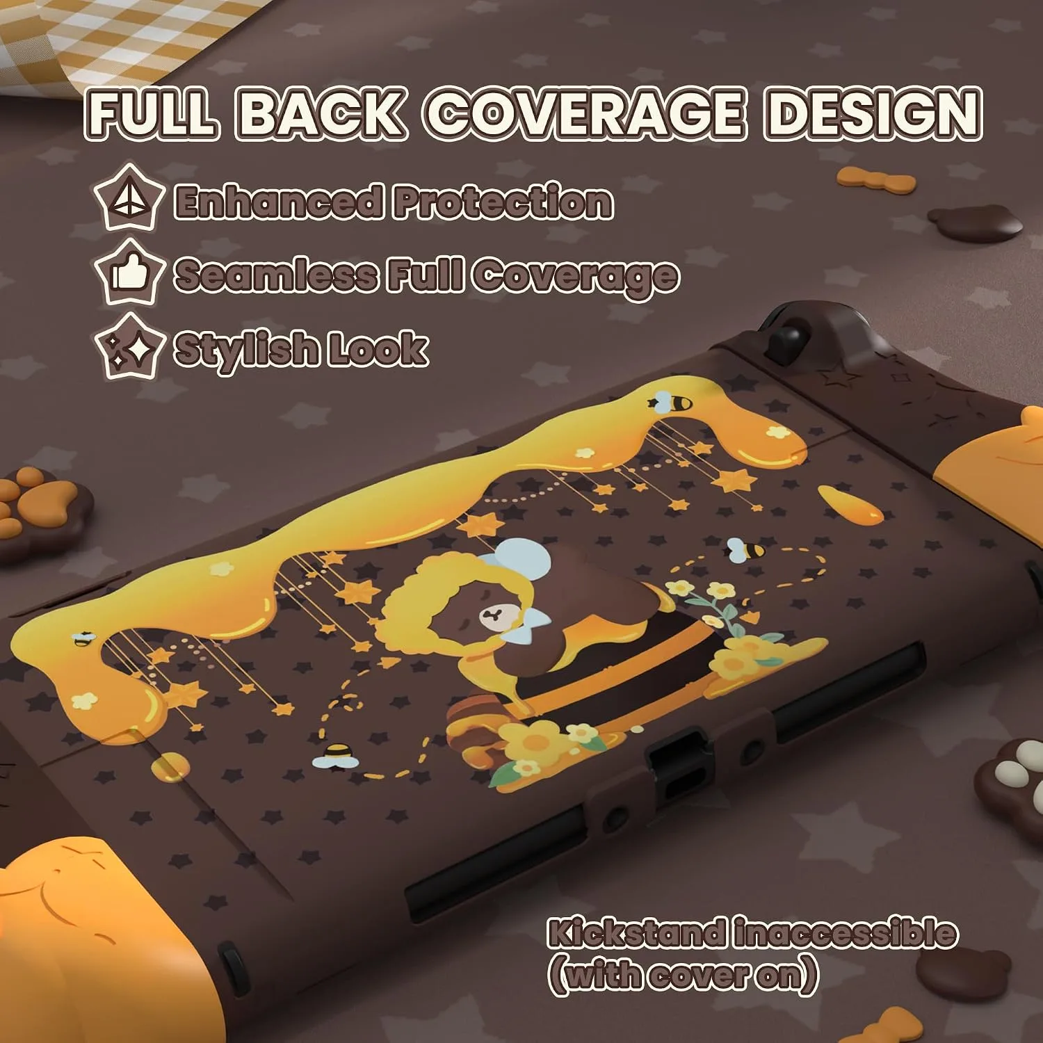 PlayVital Good Night Bear Dockable Case for Nintendo Switch 2 with Stand | Split Design Silicone Joycon Grips, PC Console Hard Shell, 2 Joystick Caps | Cute Protective Cover Bundle – Brown