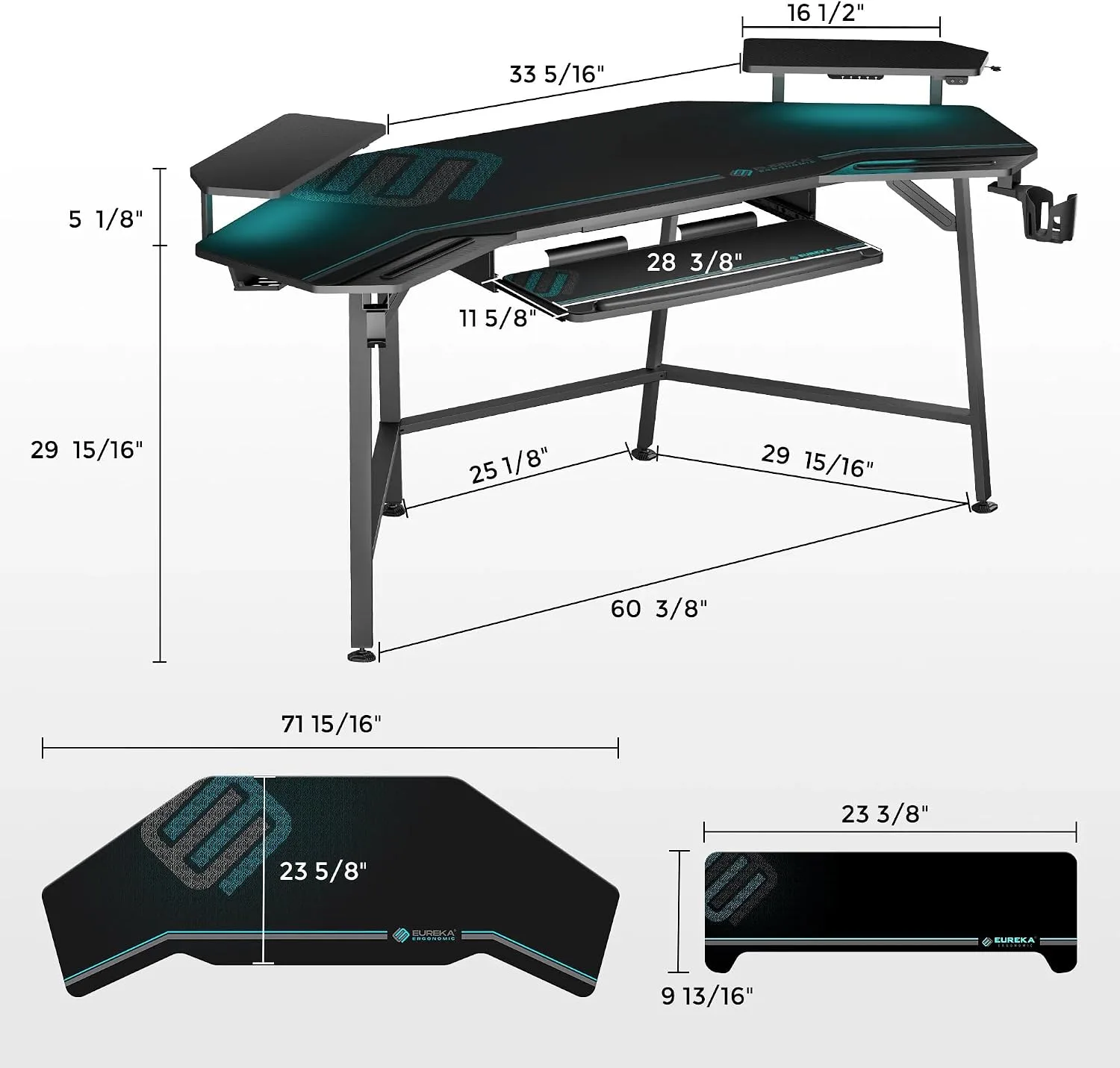 EUREKA ERGONOMIC Gaming Desk, 72 Inch with Full Mouse Pad and Keyboard Tray