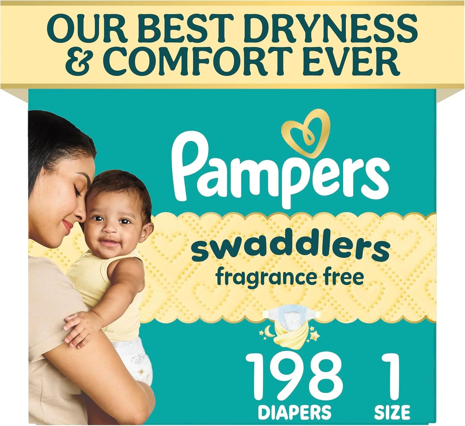 Pampers Swaddlers Diapers, Size 1 (8-14 lbs), 198 Count, Fragrance Free, Hypoallergenic, Absorbent, Pediatrician Recommended, Skin Safe