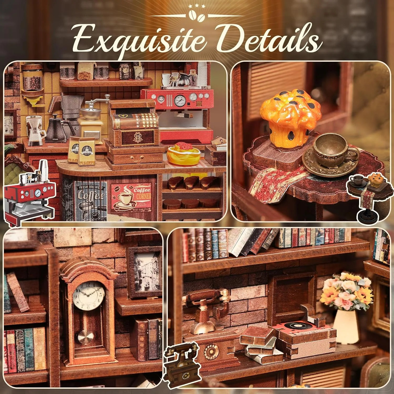 CUTEBEE Book Nook Kit, DIY Miniature House Coffee Shop Dollhouse