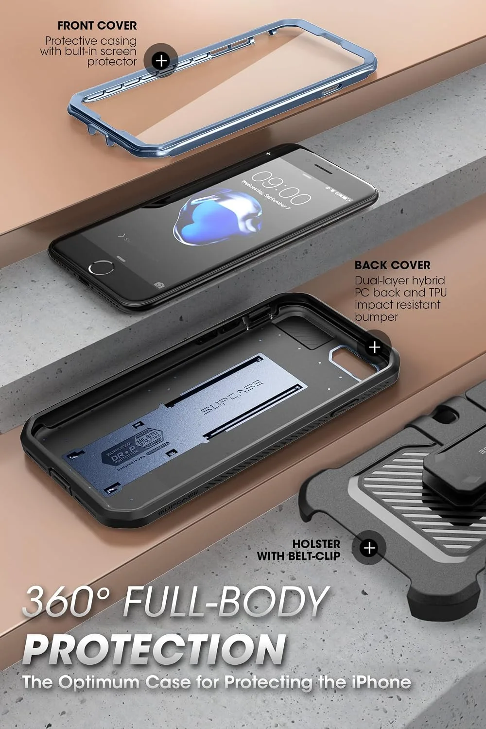 SUPCASE for iPhone SE 3rd / SE 2nd /7/8 Case with Screen Protector,Cerulean
