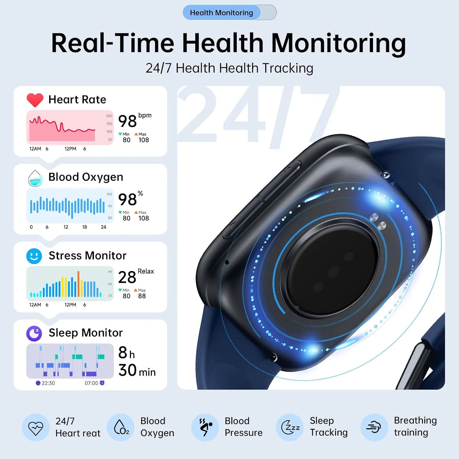 Quican Smart Watches for Men Women, 1.85" HD AMOLED Smart Watchfor iPhone & Android, 12-Day Battery, 3ATM Waterproof,Bluetooth Calls/Messages, Health Monitor, 120+ Sports ModesFitness Watch, 2 Bands