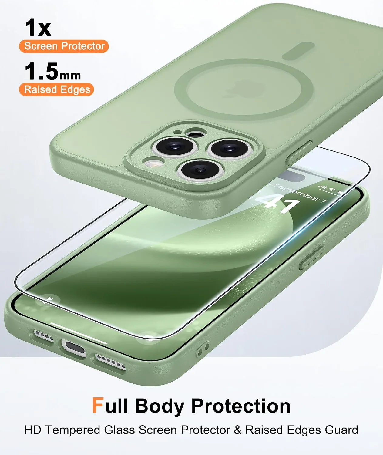 FNTCASE for iPhone 15-Pro Max Case Fit for MagSafe Light Green
