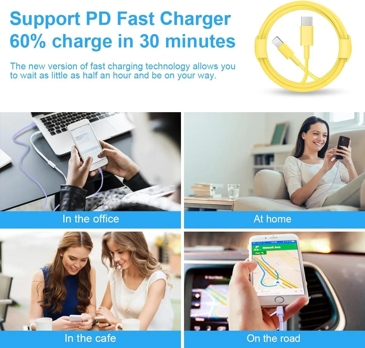 iPhone Fast Charger 3+3Pack 20W USB C Wall Charger with Extra Long 10FT Fast Charging Cable Compatible with iPhone 14/13/12/11/Pro/Pro Max-Yellow