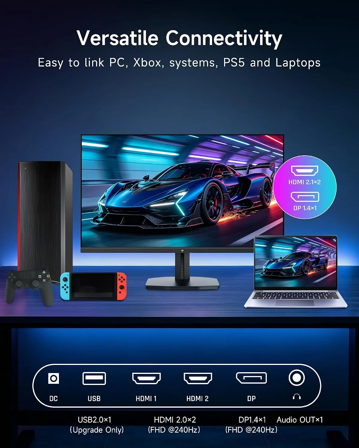 KTC 24.5 Inch 240Hz Gaming Monitor, FHD Computer Monitor Fast IPS, H25T7-A