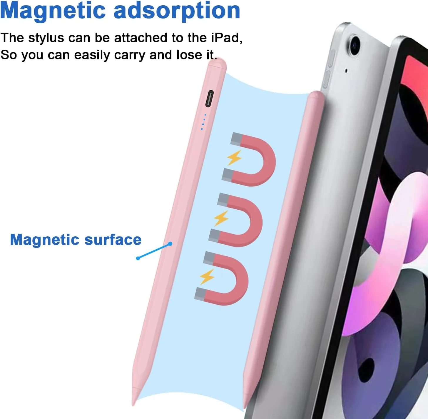 DOGAIN A8 Stylus Pen for iPad 2018-2026, Fast Charge, Palm Rejection-Pink
