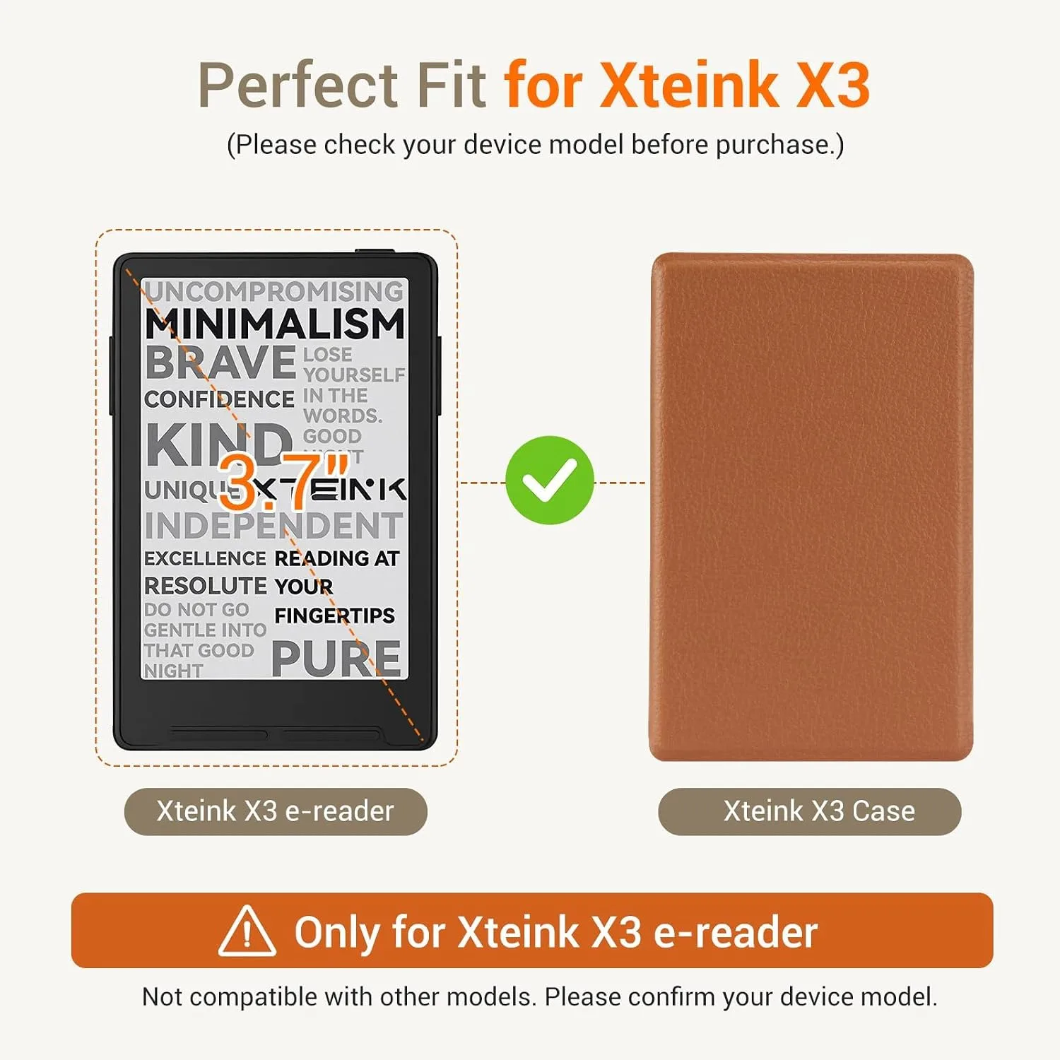CoBak Magnetic Case for XTEINK X3 eBook Reader, 3.7" Ultra-Lightweight PU Leather Cover(Brown)