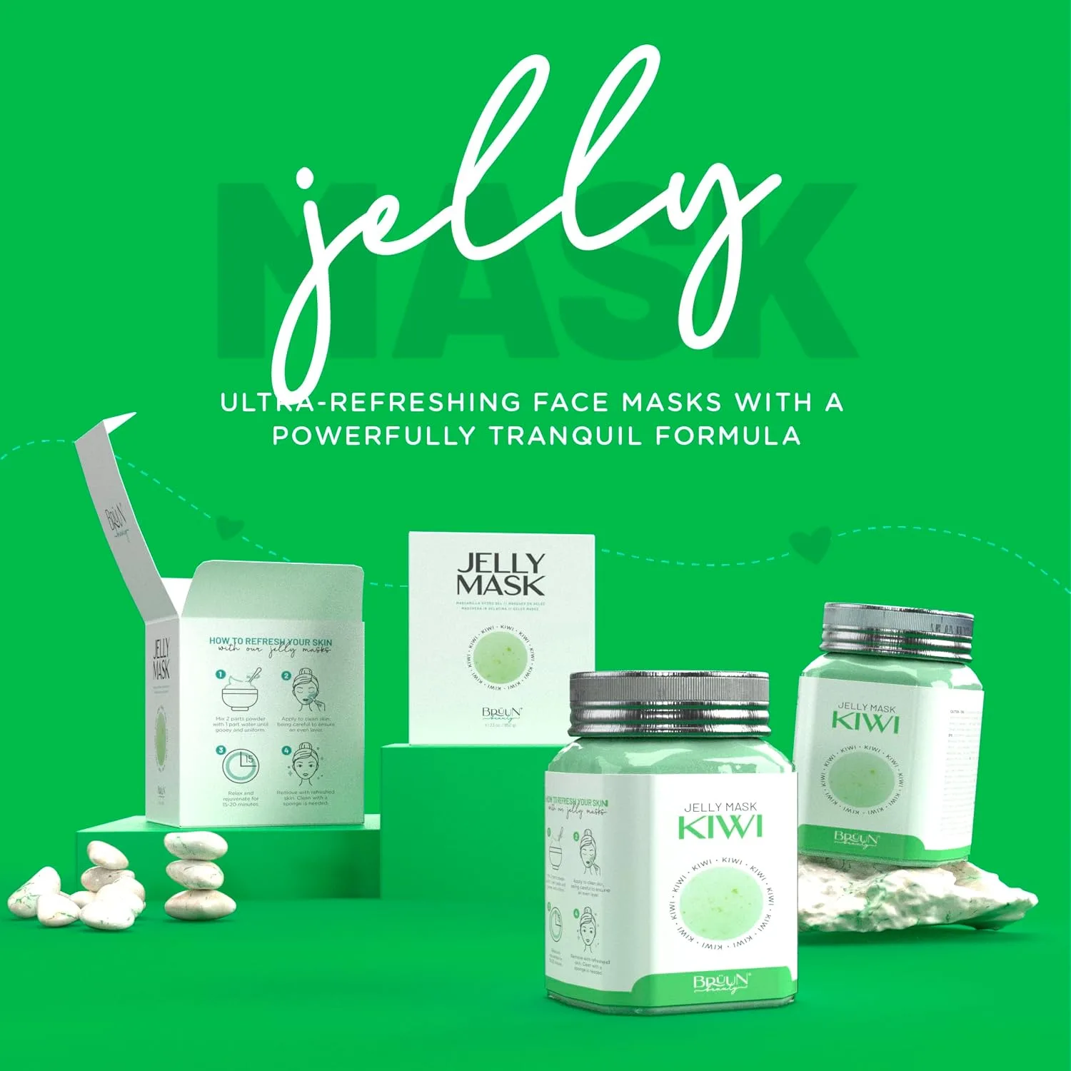 BRÜUN Peel-Off Kiwi Jelly Mask for Face Care – A 23 fl oz Rubber Mask Jar for 30 to 35 Treatments – A Skin Care Moisturizing Gel Mask of Spa Set for Men, Women and Adults