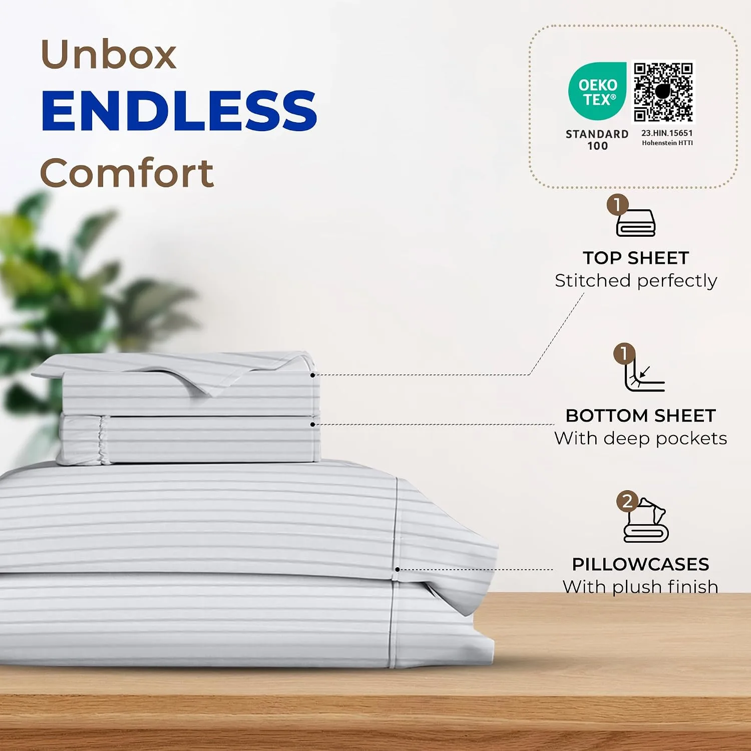 THREAD SPREAD Egyptian Cotton Sheets King Size - Luxury 600 Series King Size Sheets Set (4 PC, Pinstripe - Light Grey), 16" Deep Pocket All Around Elastic, Soft, Sateen, Durable Hotel Bed Sheet Sets