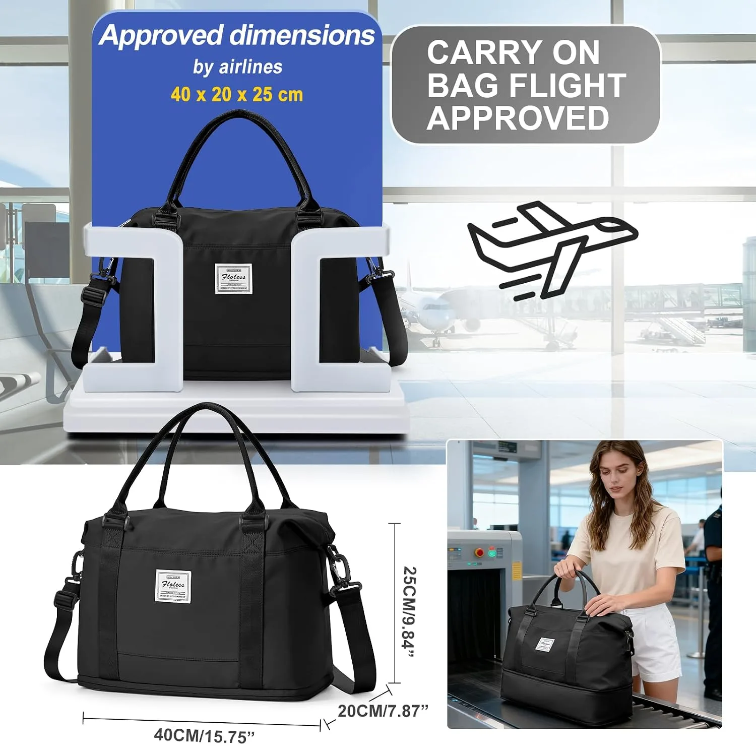 VECAVE Travel Duffel Weekender Bag Women Tote Carry On Bags With Shoe Compartment