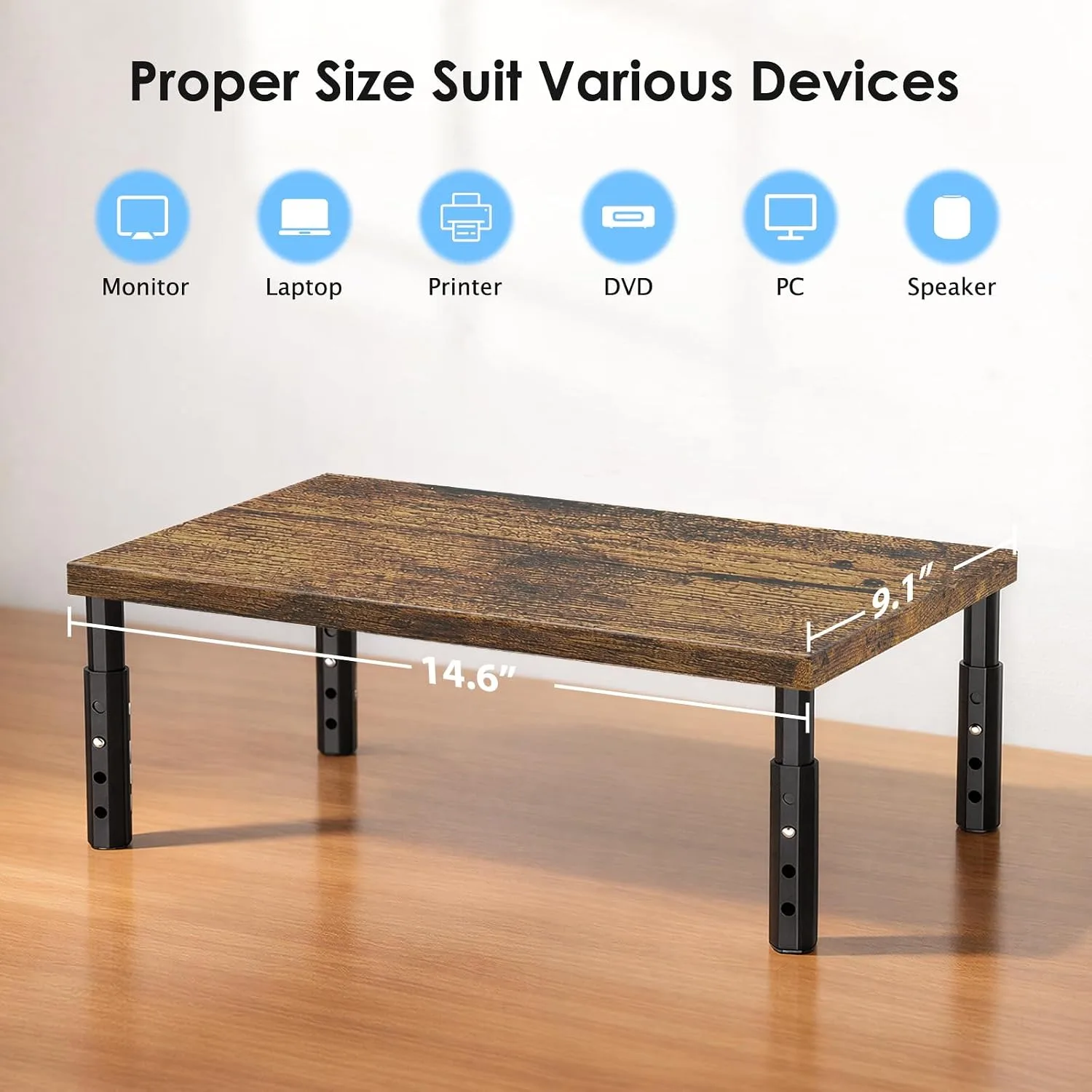 OPNICE Adjustable Monitor Stand Riser for Desk, Wood Computer & Laptop Stand, Desk Organizers and Accessories, Office Desk Accessories & Workspace Organizer for Home Office Supplies, Brown