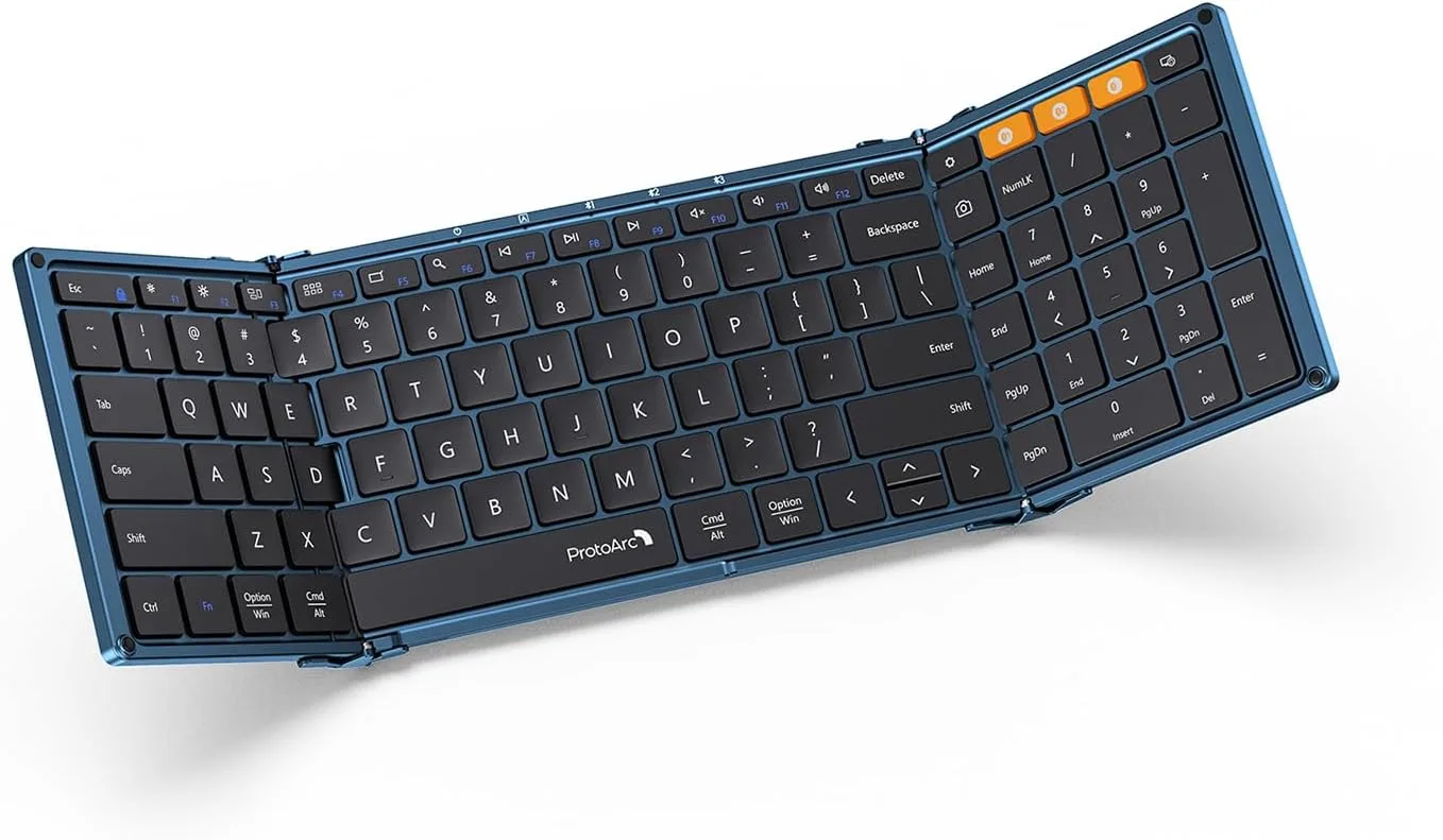 ProtoArc XK01 Full-Size Foldable Bluetooth Keyboard for Travel, Blue