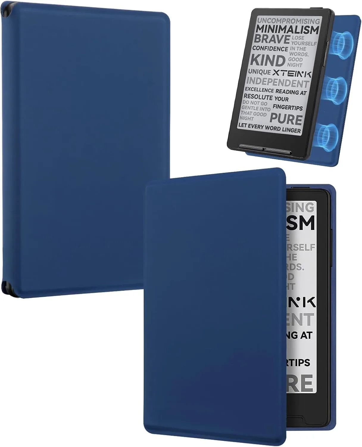 CoBak Magnetic Case for XTEINK X3 eBook Reader, 3.7" Ultra-Lightweight PU Leather Cover(Dark Blue)