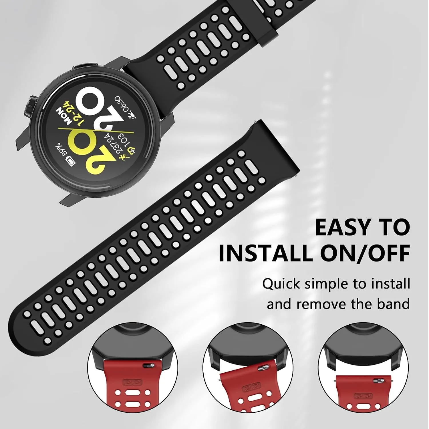 Compatible with Coros Pace 3/Apex 2 Pro/Apex Pro/Apex 46mm Watch Bands, 22mm Quick Release Watch Band Sport Silicone Watch Strap Breathable Wristband for Women Men