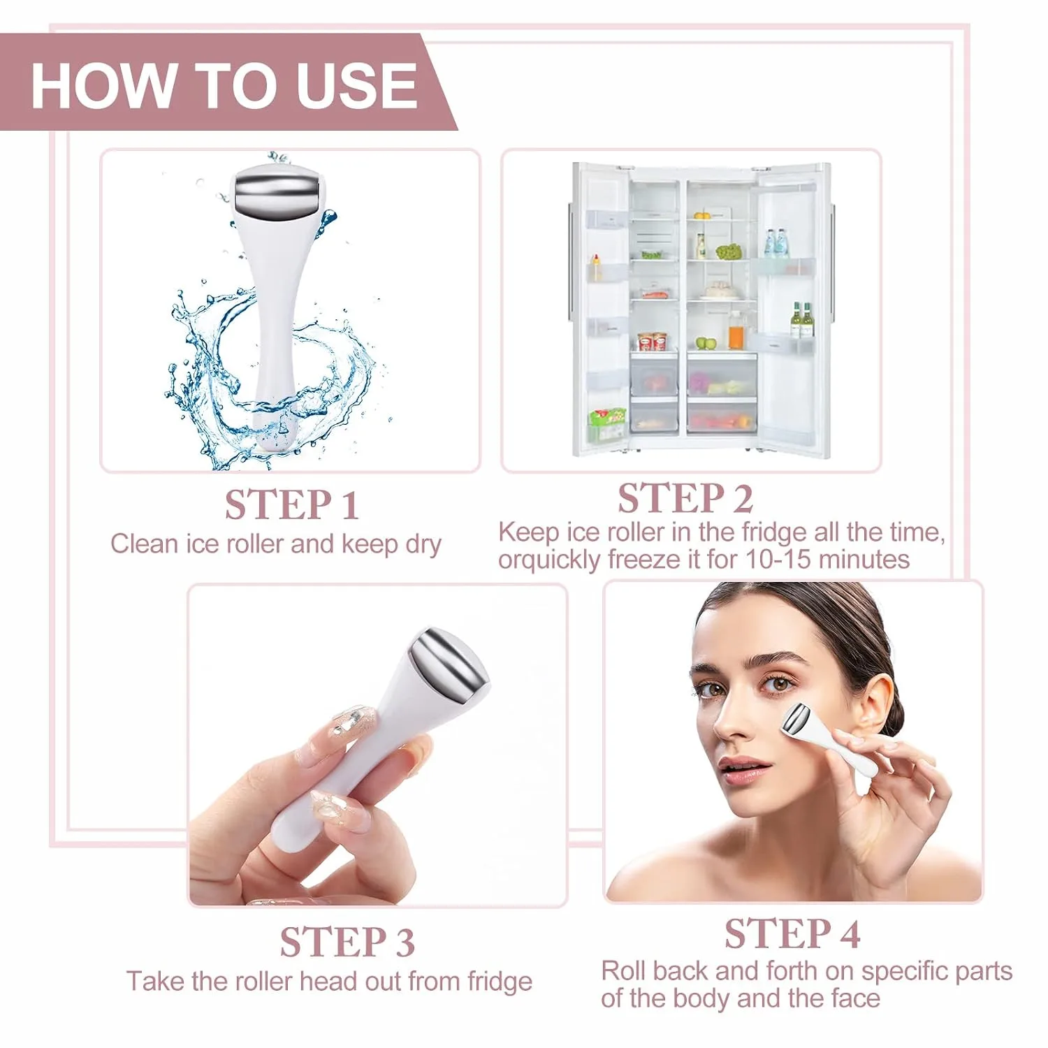 MAANGE Mini Eye & Face Rollers for Eye Massager, Stainless Steel Eye Ice Roller for Relief Puffiness Migraine Skincare Facial Roller (White)