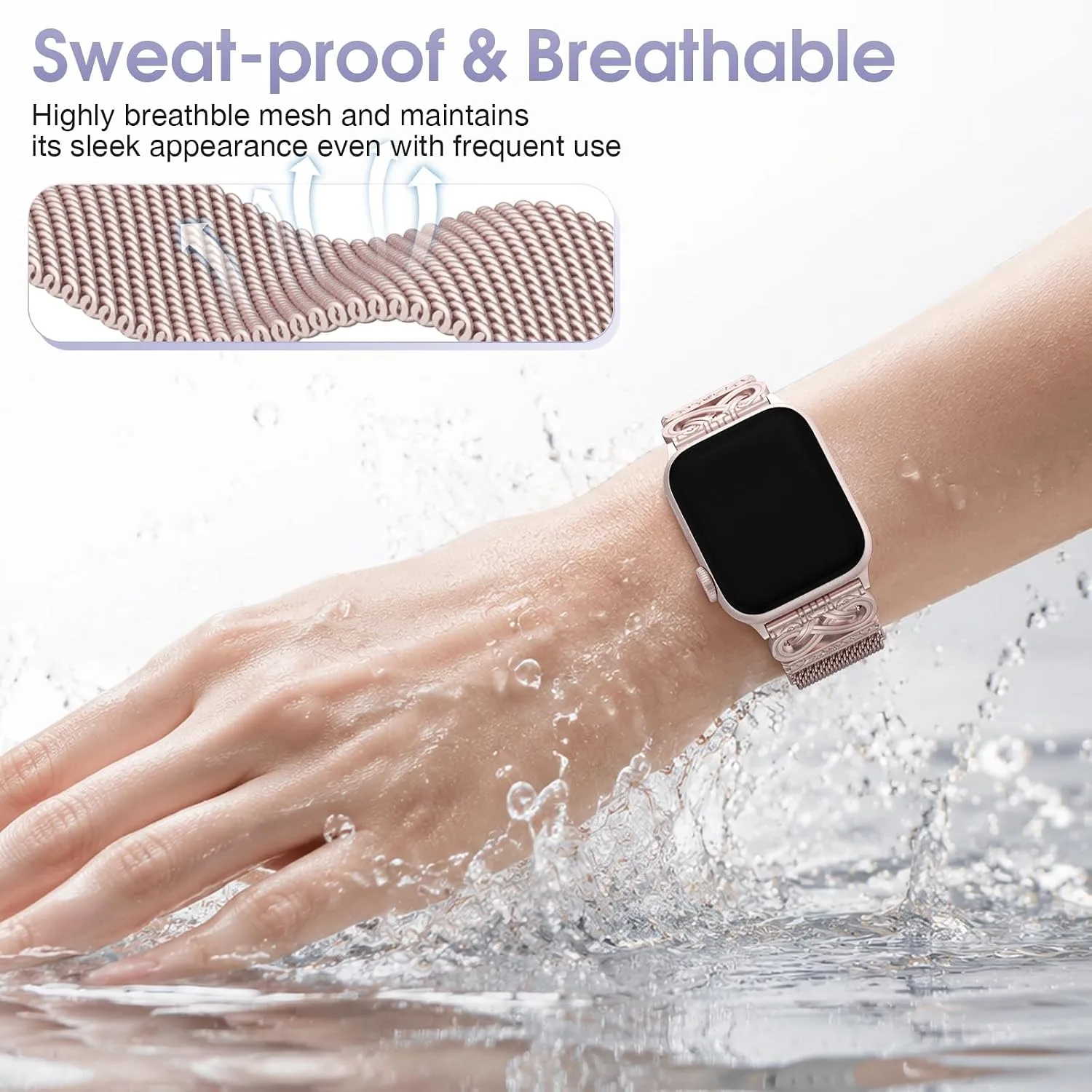 Mesh Sculpted Metal Detail Loop Compatible with Apple Watch Bands for Women