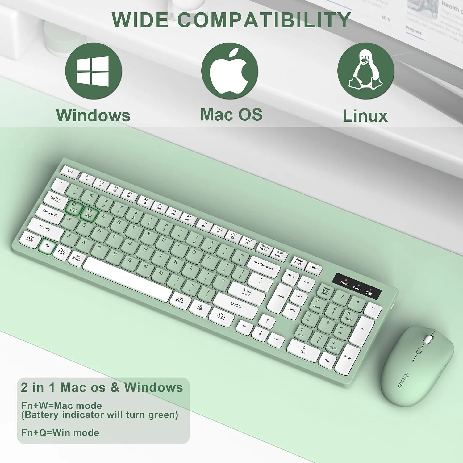 Wireless Keyboard and Mouse Combo Silent for Office and Home(Avocado Green)