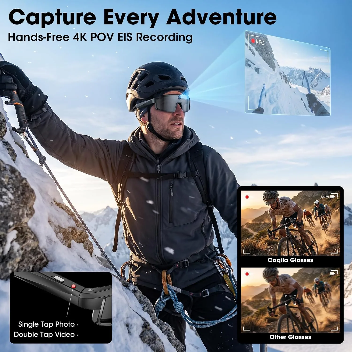 AI Smart Glasses with POV Camera, 4K Video Recording for Cycling & Hiking