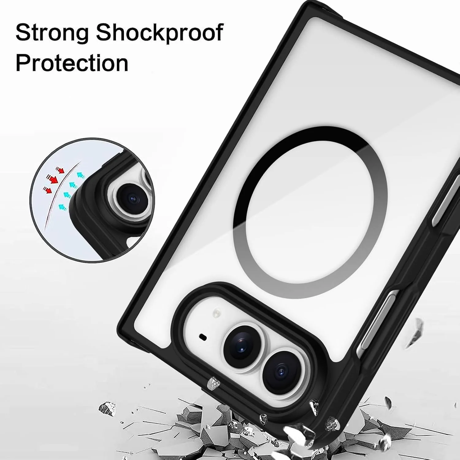 tharlet Magnetic Case Fit for iPhone Duo, Anti Yellowing, Clear Black