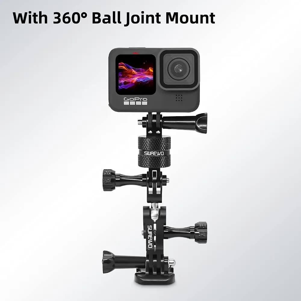 Aluminum 360 Degree Rotation Camera Mount, Metal Bracket Adapter, Aluminum Adapter Camera Mount Compatible with GoPro Hero 13/12/11/10, DJI Action 6/5 Pro/4/3, Sony and Other Action Cameras