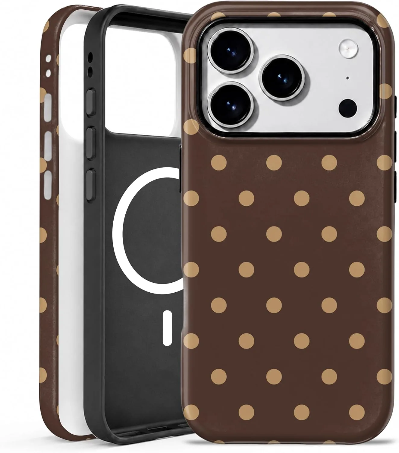 Magnetic for iPhone 17 Pro/18 Pro Phone Case, Brown and Cream Polka Dot