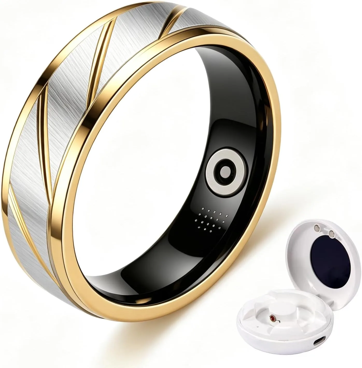 Smart Ring for Women Men, Two-Tone Gold Silver Health Tracker Ring with Sleep Heart Rate Blood Oxygen Monitor, Waterproof Titanium Smart Rings, Fitness Activity Tracker Ring for Sports Daily Wear #9