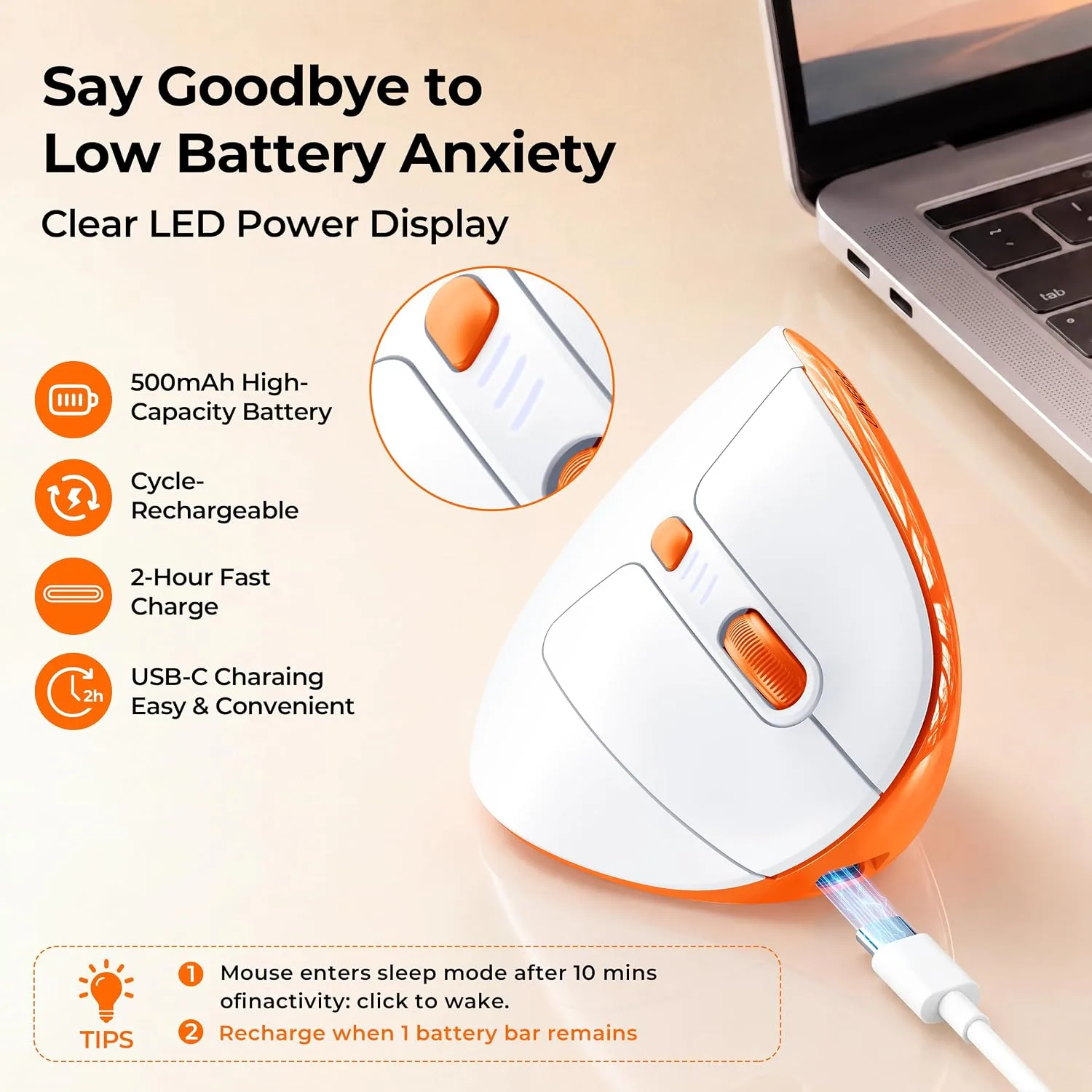 Uineer Vertical Ergonomic Mouse, Wireless Bluetooth Mouse, 3-Device