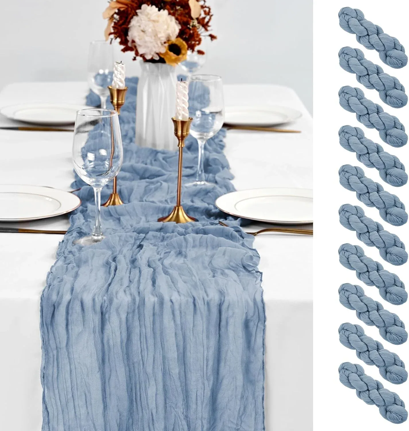 10 Pack Dusty Blue Table Runner 10Ft Cheesecloth Table Runner Boho Gauze Cheese Cloth Table Runners Romantic Long Sheer