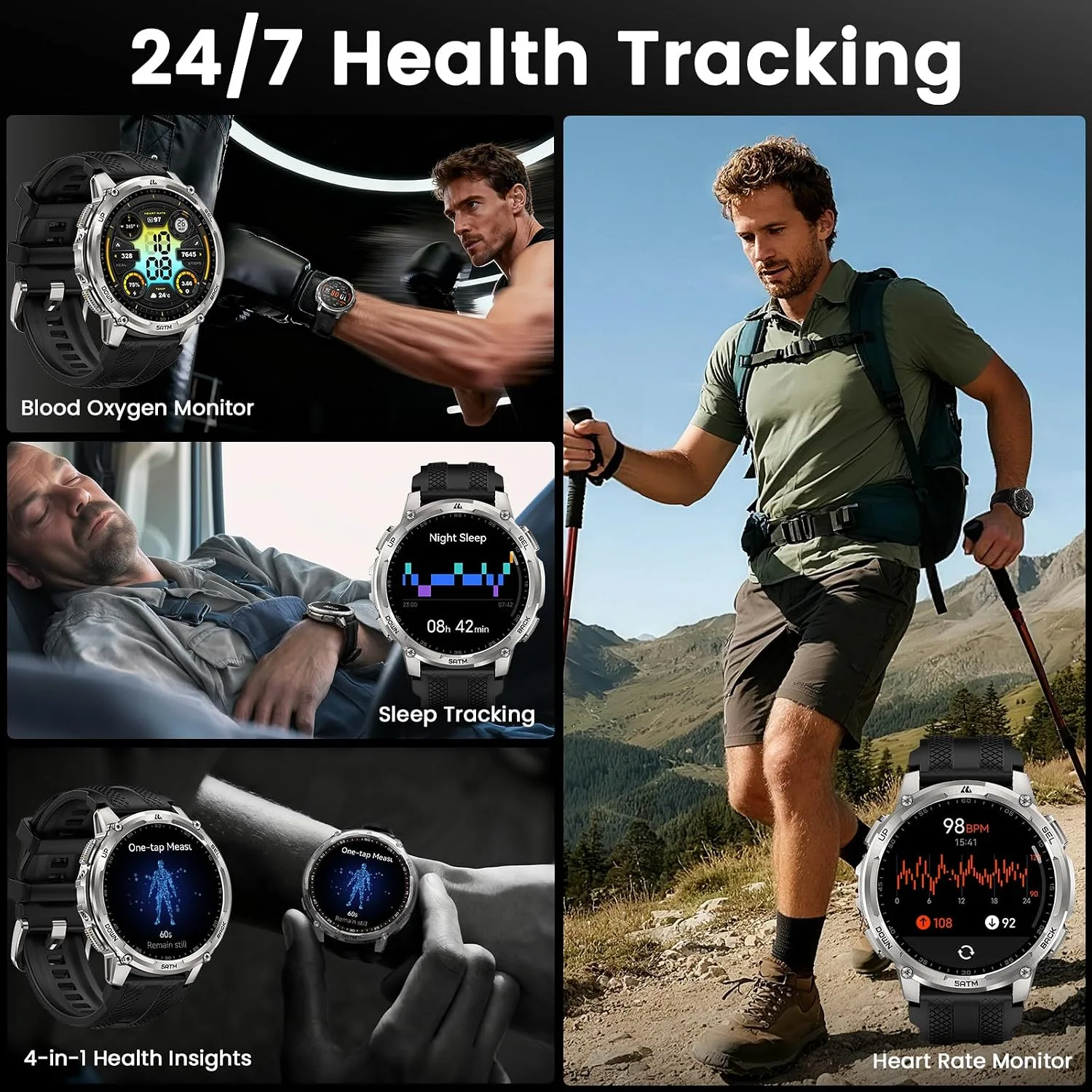 KOSPET Tank T4C GPS Smart Watch, 5ATM & IP69K Waterproof, LED Flashlight