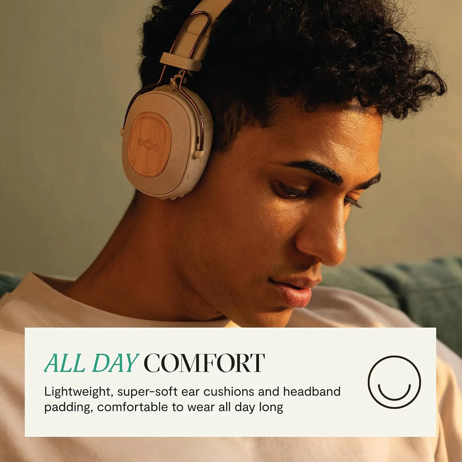 House of Marley Positive Vibration Riddim On-Ear Headphones, 50-Hour Playtime, Quick Charge, Crystal Clear Calls, Sustainable Bamboo (Cream)