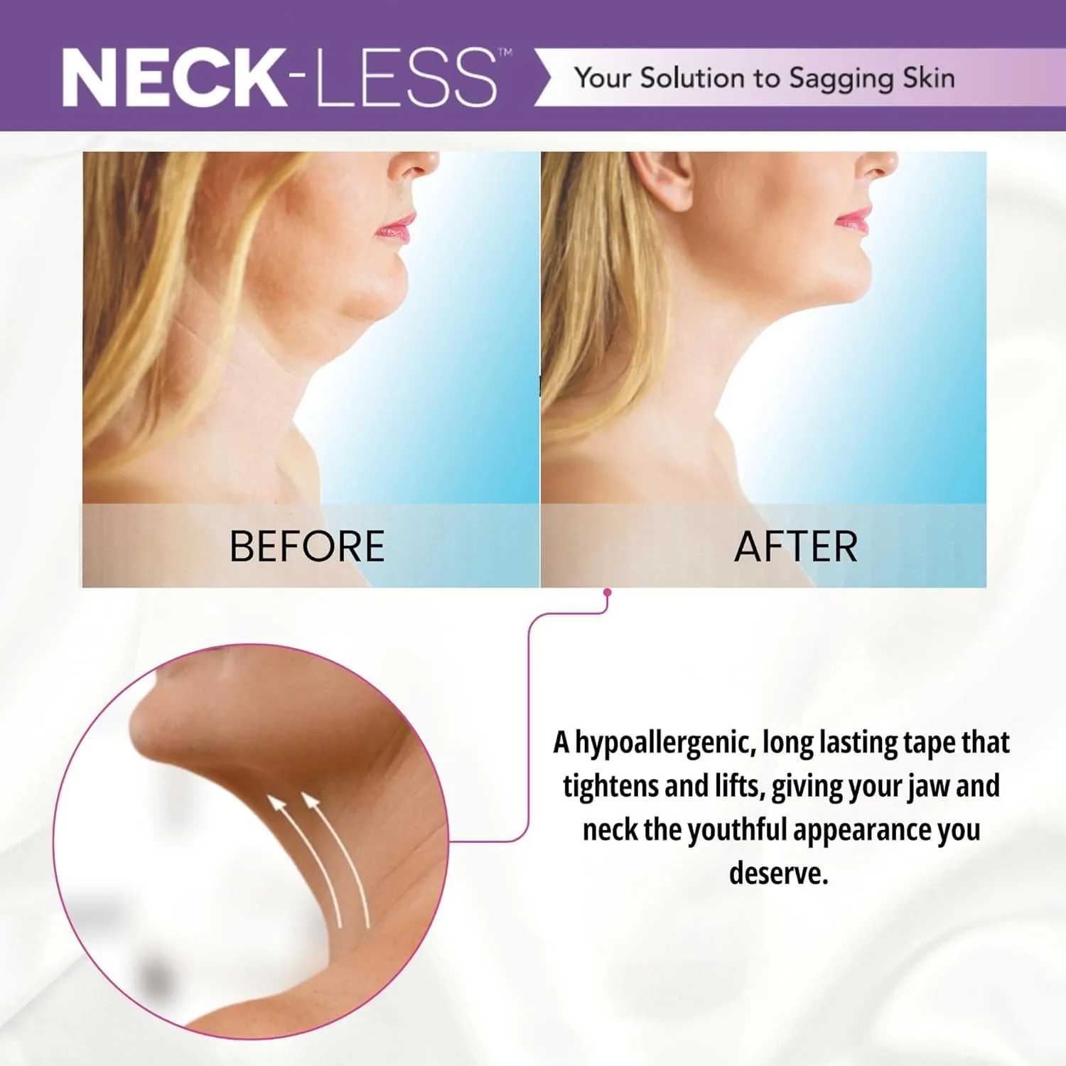 NECK-LESS Professional Face LIft Strips - Neck Tape - Medical-Grade Instant Jawline Enhancement Tape, 10-Hour Waterproof Support, Invisible, Non-Surgical Face and Neck Lift Solution (25 Strips)