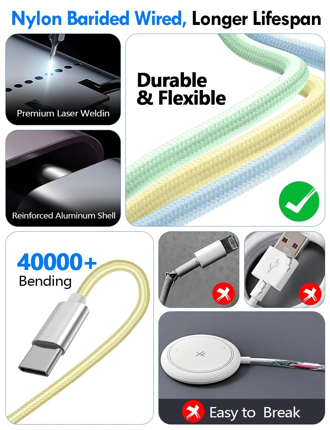 2Pack Travel Essentials for Apple Watch Charger,3-in-2 Multi Charging Cable