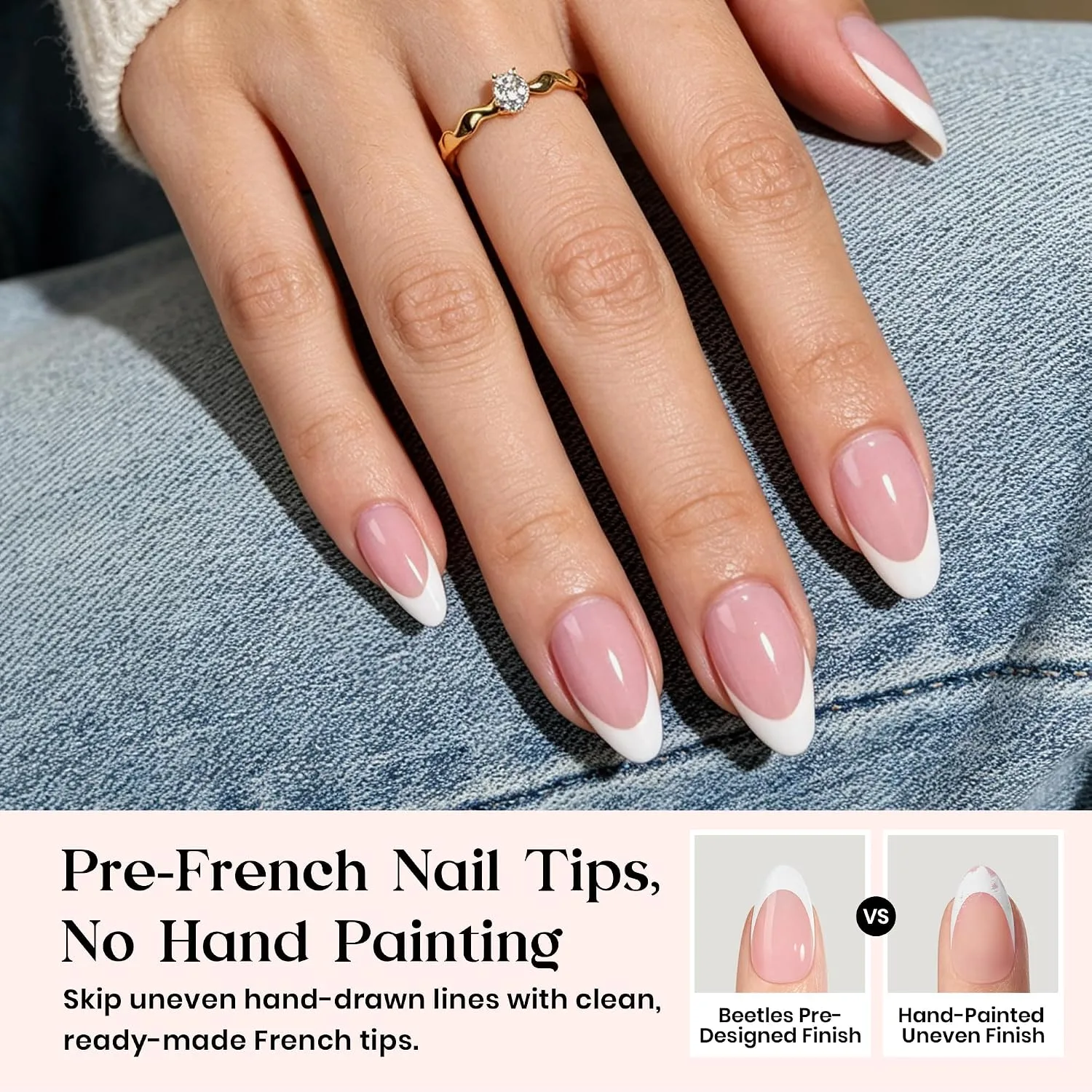 Beetles French Tip Press On Nails, 96-Piece Short Almond, 16 Sizes