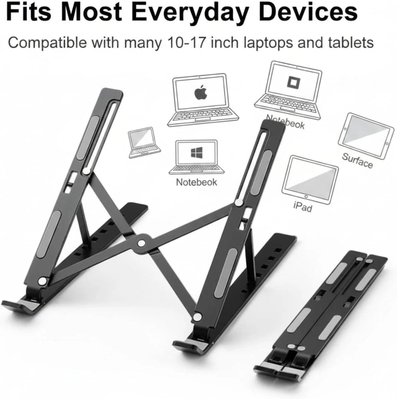 Foldable Laptop Stand, 7-Level Adjustable Aluminum Alloy Tablet Holder, Ultra-Thin Portable Notebook Riser for Desk, Office, Home, Travel (Black,Aluminum Alloy)