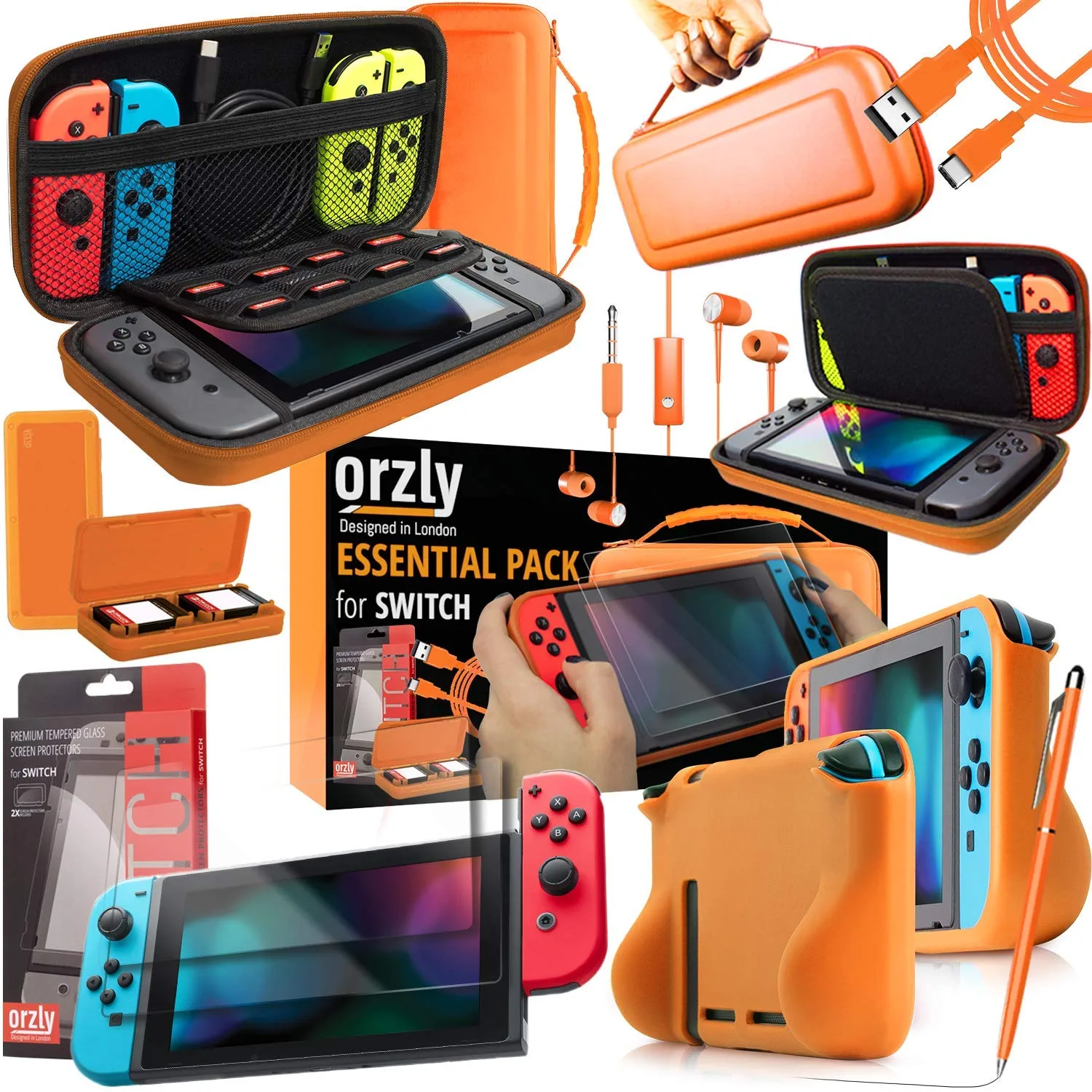 Orzly Switch 2 Accessories Bundle Carry Case & Screen Protector for Nintendo Switch 2 (2025) Console, TravelCase, Screen Protection, Grip Case, USB-C Cable, Games Holder, Headphones, Thumbgrips