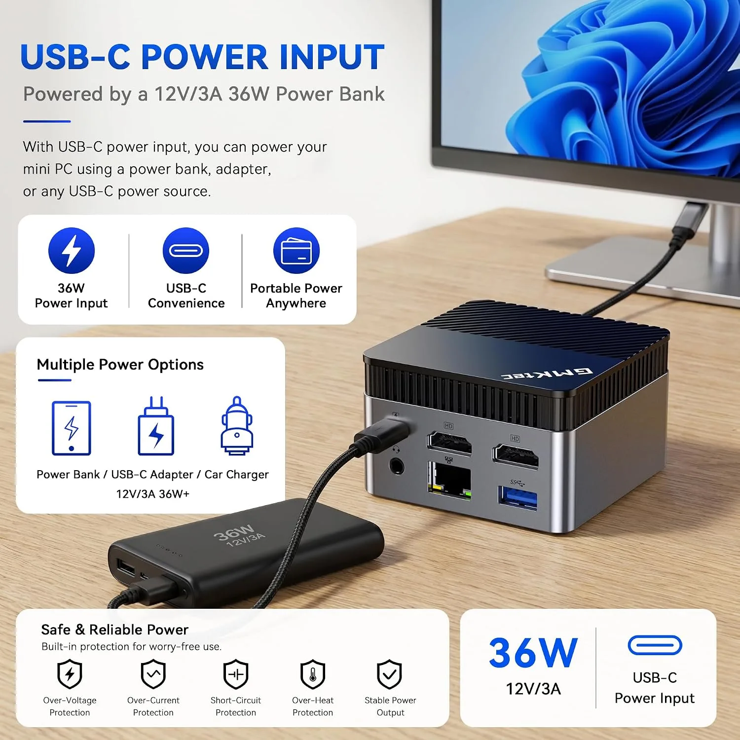 GMKtec G5S Mini PC Intel N5095 8GB LPDDR4 128GB SSD Desktop Computer