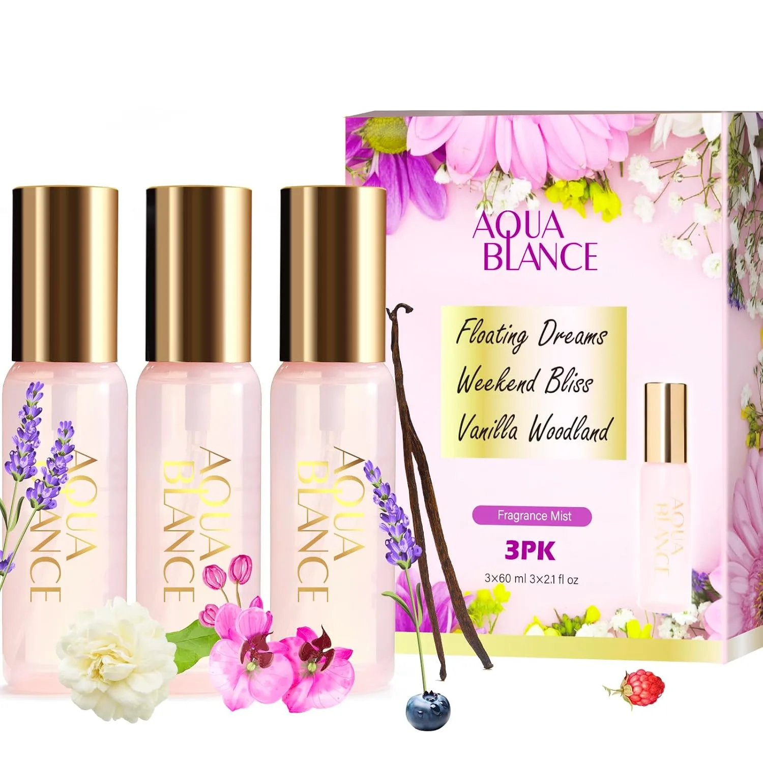 AQUA BLANCE Body Spray for Women 3 Pack, Vanilla Lavender Jasmine