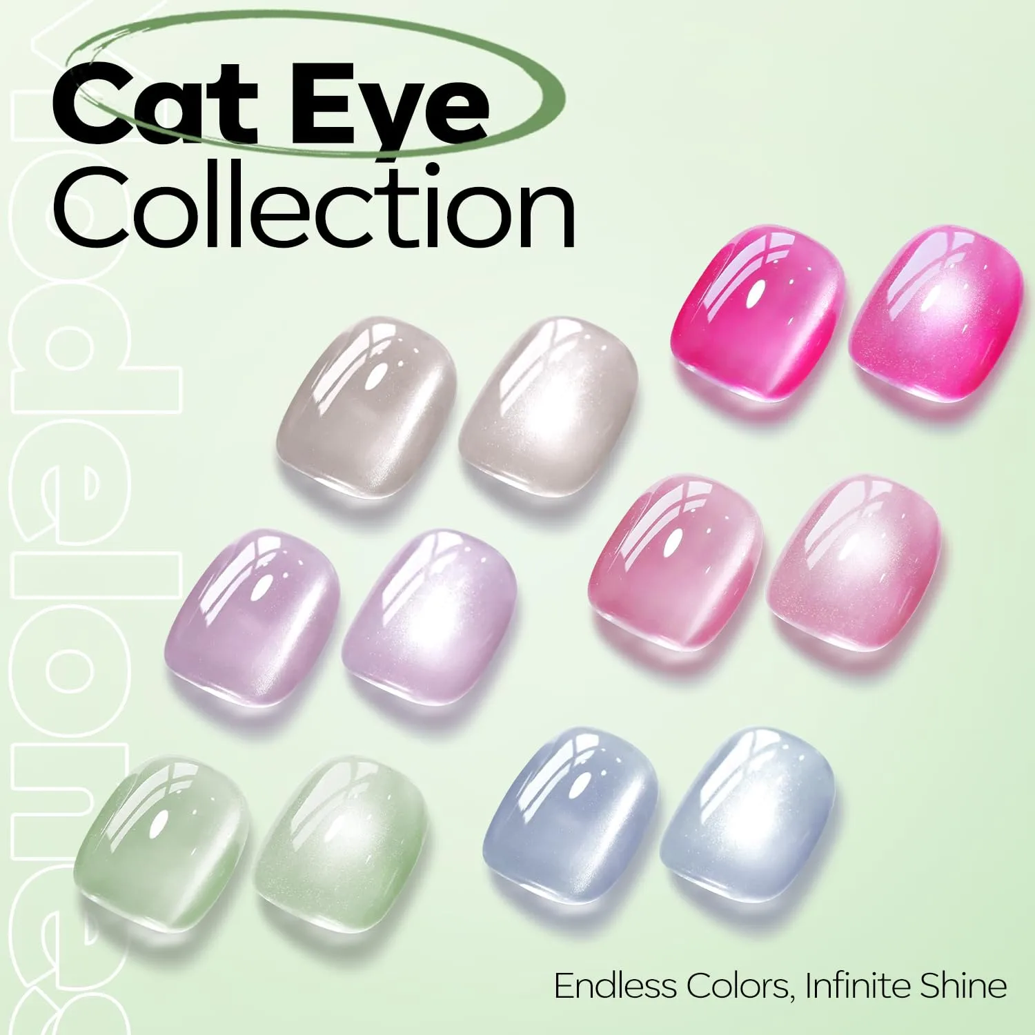 modelones Cat Eye Gel Nail Polish Green, Green Grapes Glitter Magnetic