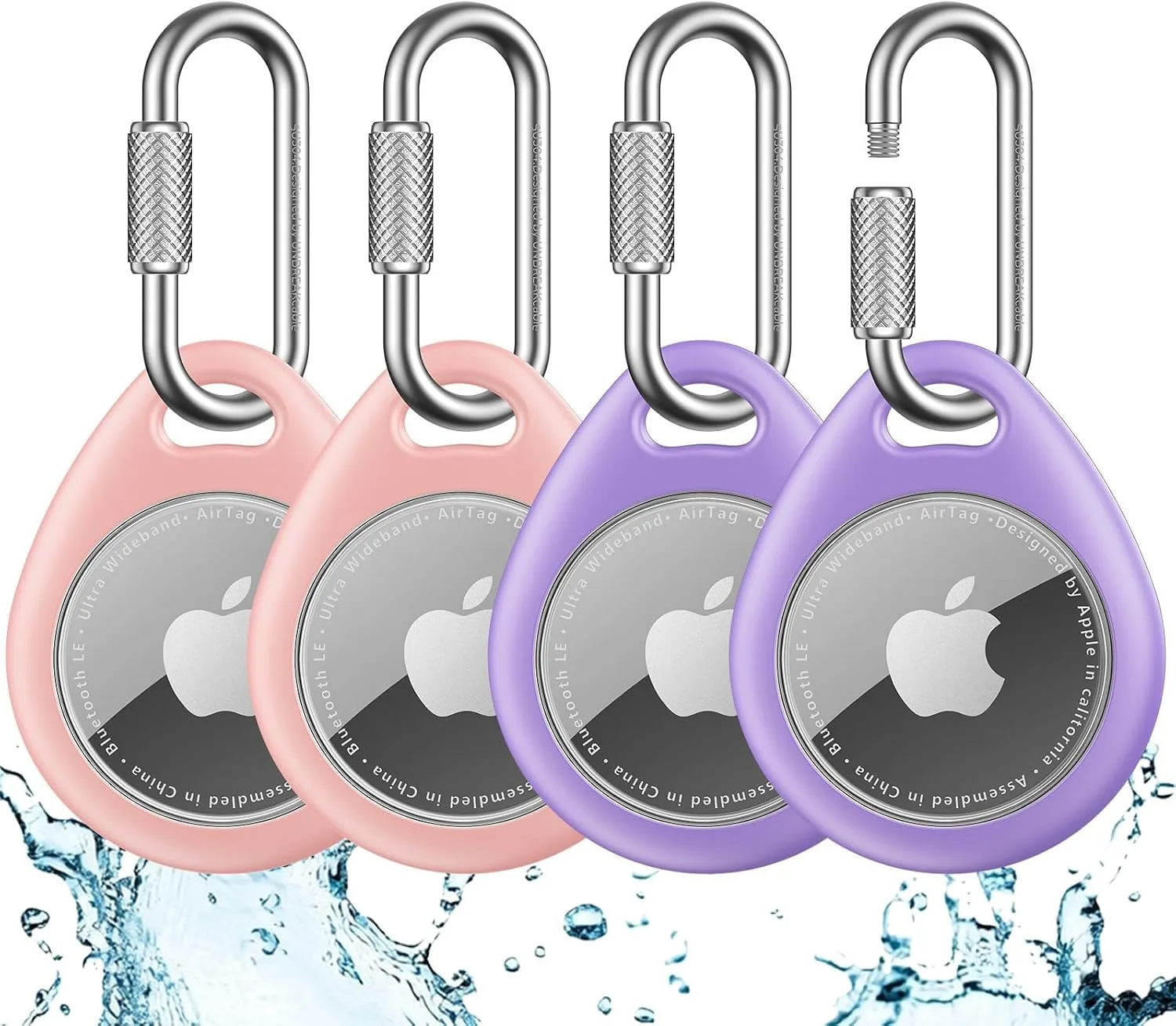 UNBREAKcable for AirTag Holder Case with Professional Carabiner, 4 Pack
