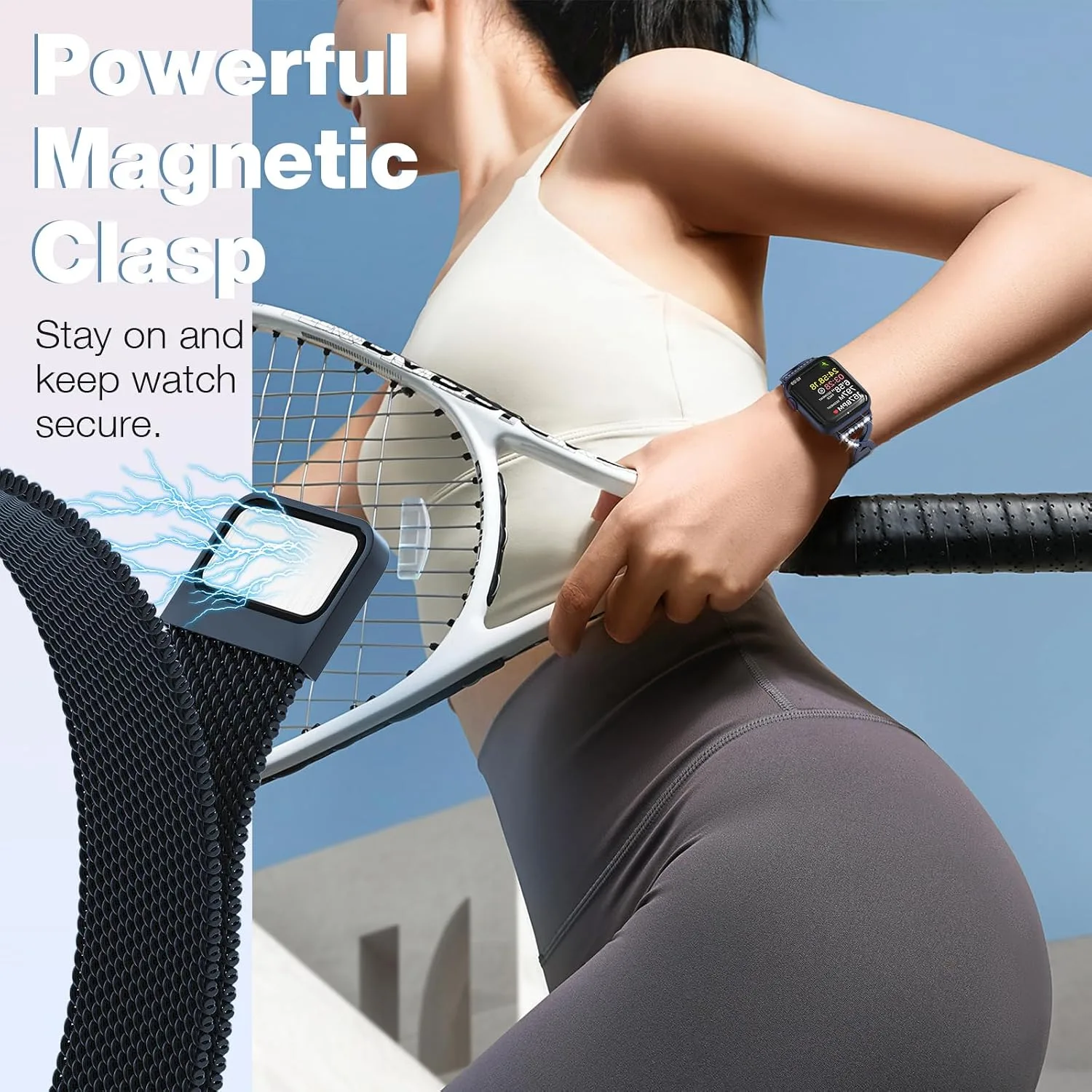 Thin Mesh Loop with X-Shape Clasp Compatible with Apple Watch Bands Women