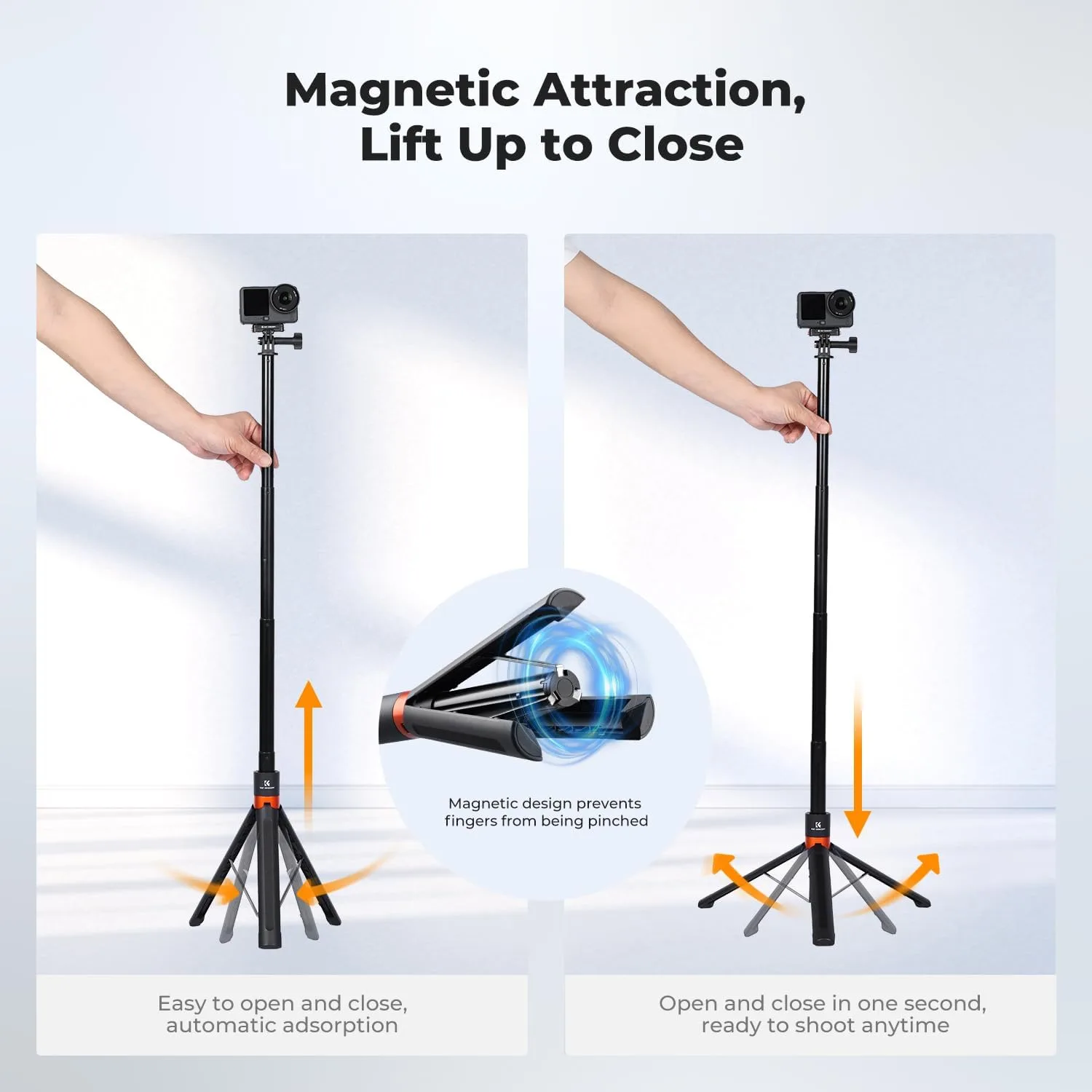 K&F CONCEPT 142cm/55.9" Telescopic Selfie Stick Tripod for Action Camera