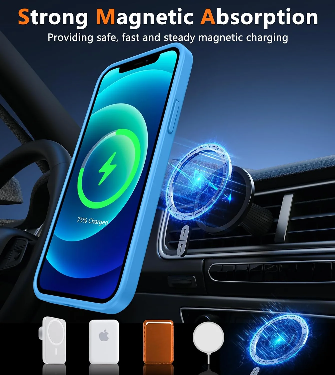 FNTCASE for iPhone 12 / iPhone 12 Pro Case Fit for MagSafe Ice Blue