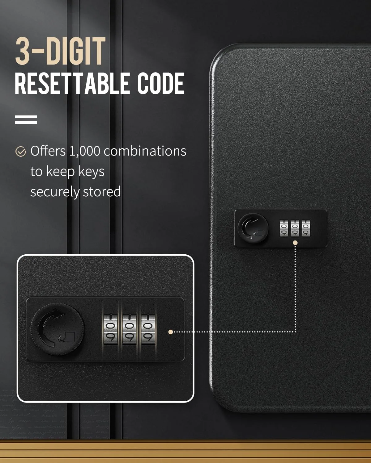 Uniclife 28-Key Steel Key Cabinet, Black Key Box with Combination Lock