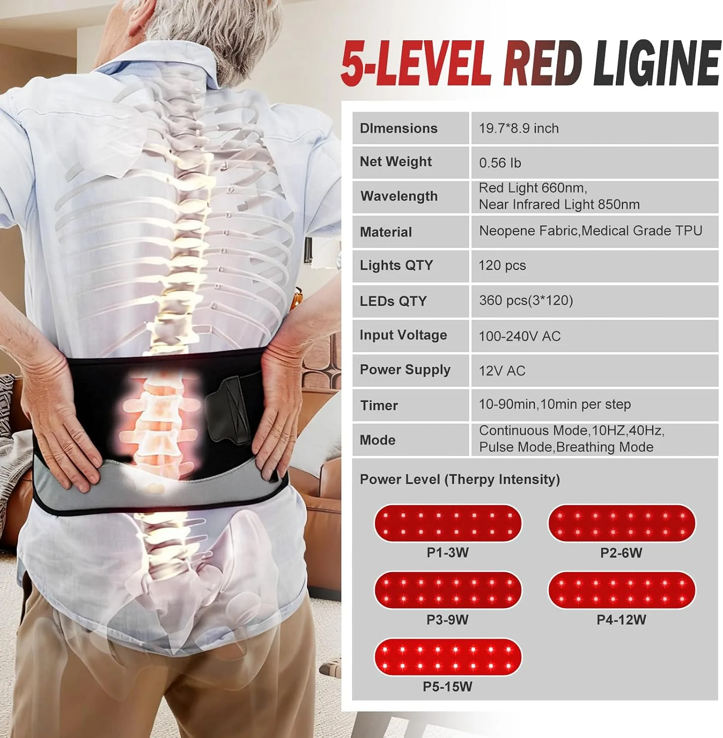 Red-Light-Therapy-for-Body,FSA Eligible HSA 2026 Upgraded | 4 Modes 5 Stage Power Medical-Grade TPU Mat for Body Pain Relief,20"x 9"Dual Wavelength Infrared Red Light Blanket LEDs