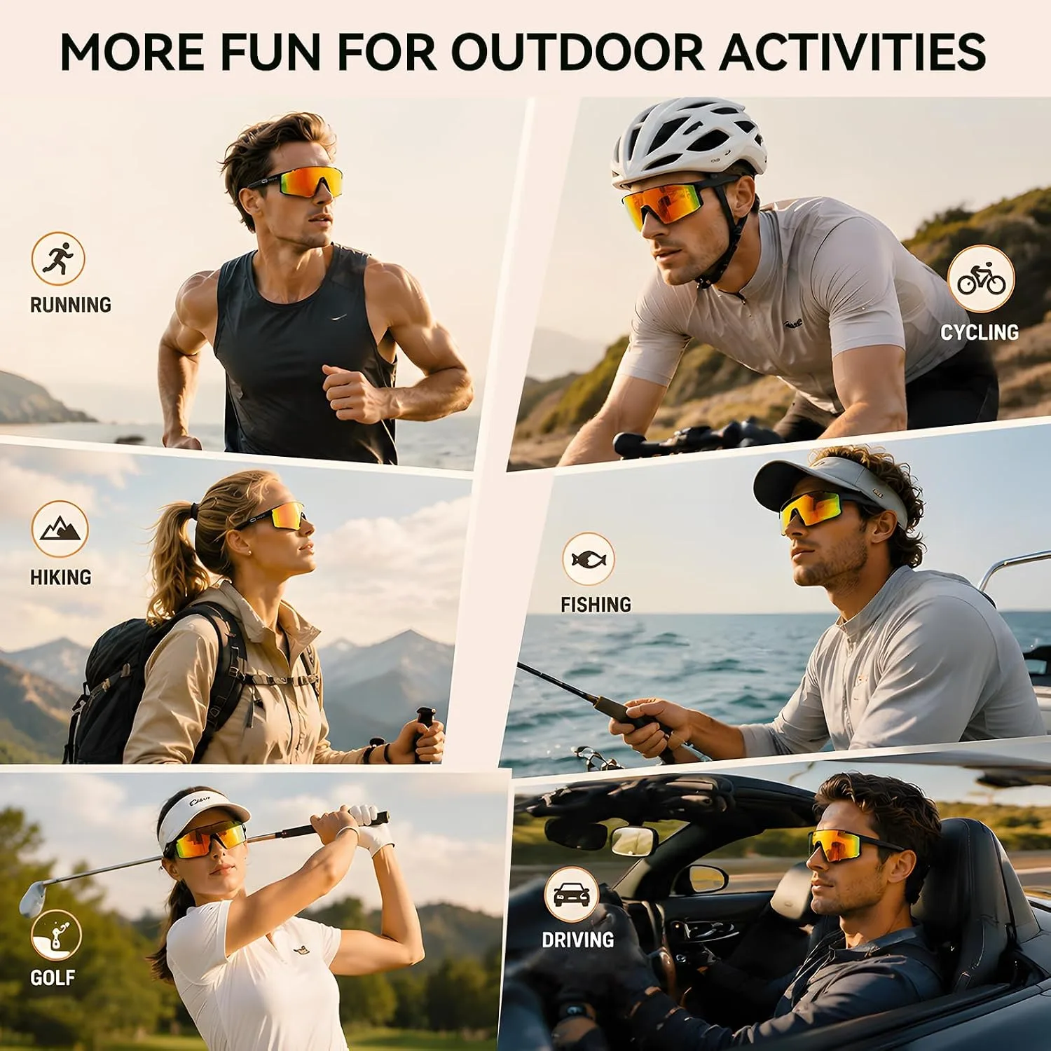 Smart Sports Sunglasses for Men/Women, Bluetooth Glasses for Cycling Running Driving, UV400 Polarized Lenses, Bluetooth 5.4, 6-8H Playtime, Outdoor UV Protection and Voice Control (Orange)
