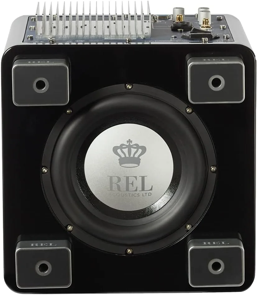 REL T/5x 8-Inch Powered Subwoofer – Compact Sealed Design with Class AB Amplifier, RCA Inputs, and Powerful Bass for HiFi Stereo Systems, Home Theater, and Surround Sound – High Gloss Black Finish